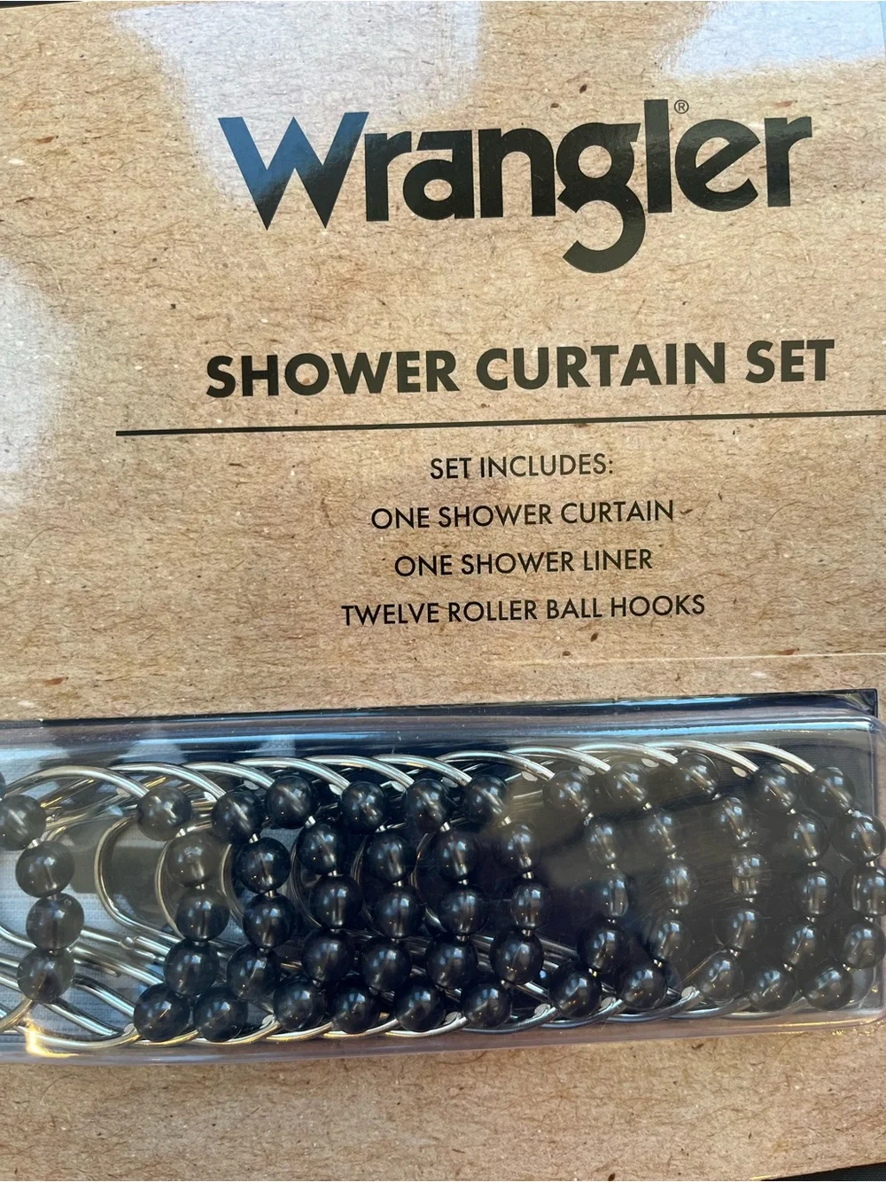 Wrangler Black and White Shower Curtain Ball Hook Set